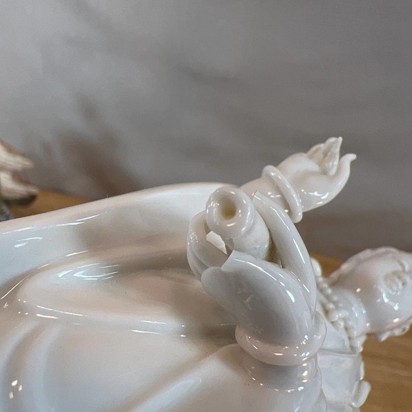 Antique Chinese Blanc de Chine‎ White Porcelain Guan Yin Statue Figurine 8” - Picture 6 of 9